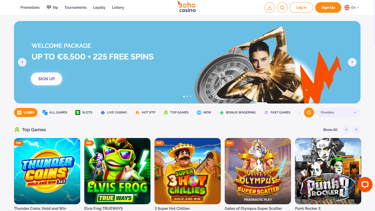 Boho Casino Benutzeroberfläche